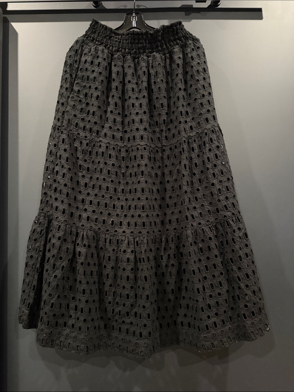 Black Eyelet Tiered Midi Skirt - Anthropologie